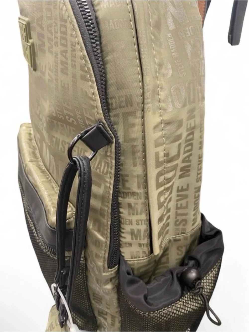 Steve Madden Olive Logo Print Backpack with Black Trim